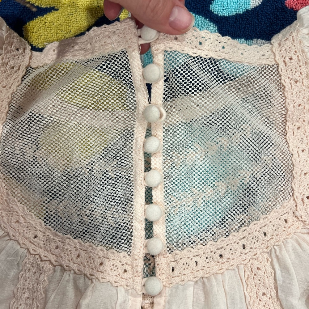 Rare Anthropologie Pale Pink Crochet Lace Yoke Top - Picture 13 of 15